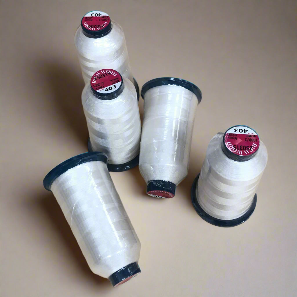 Ivory White Embroidery Thread #403 40WT 4000M | Richword Lustrous Polyester (5 Pack)