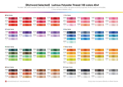 Richword Thread 4000m x 100 colours 108D/2 40wt Polyester Embroidery Thread