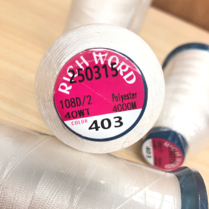 Ivory White Embroidery Thread #403 40WT 4000M | Richword Lustrous Polyester (5 Pack)