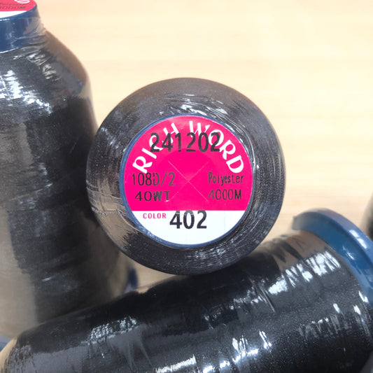 Black Embroidery Thread #402 40WT 4000M | Richword Lustrous Polyester (5 Pack)